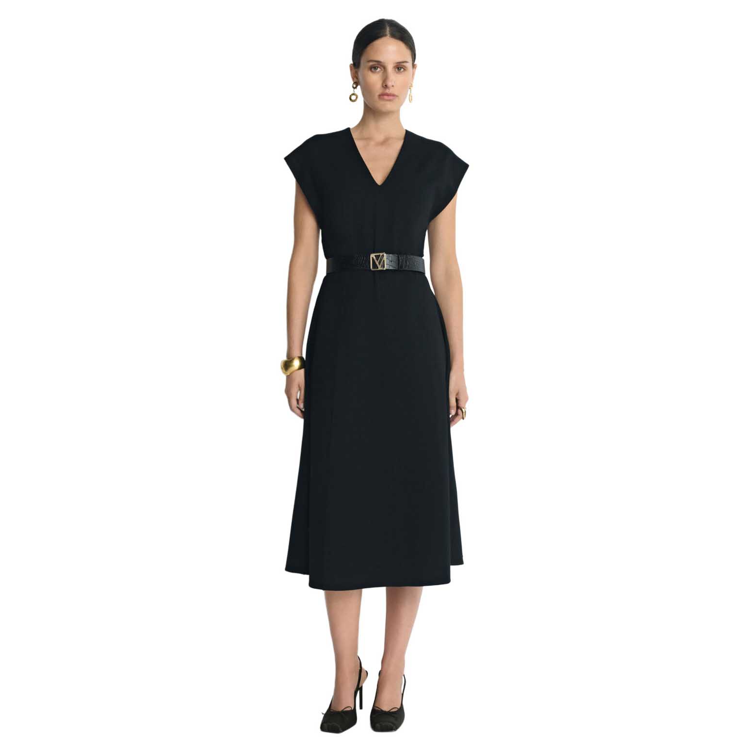 Veronika Maine Ponte Seamed Midi Dress
